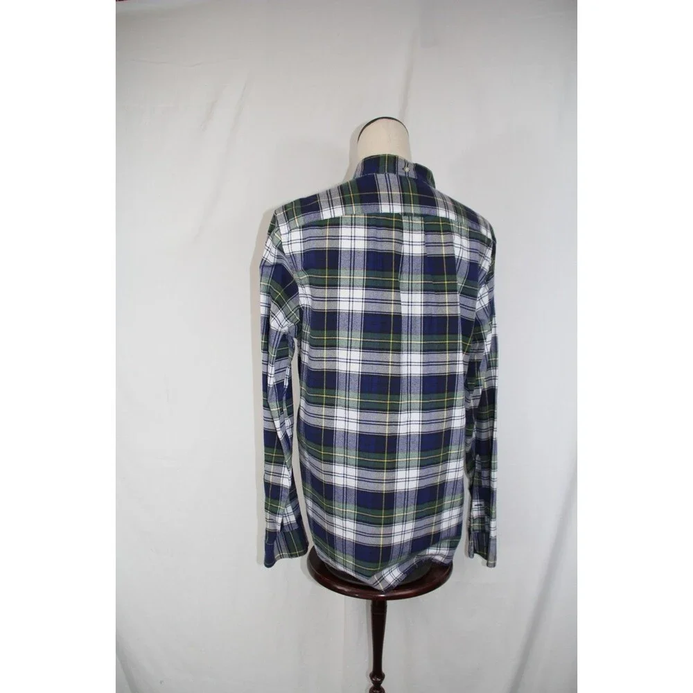 J.CREW MEN'S OXFORD SPORT SHIRT BLUE GREEN WHITE YELLOW CHECK PLAID COTTON SZ M